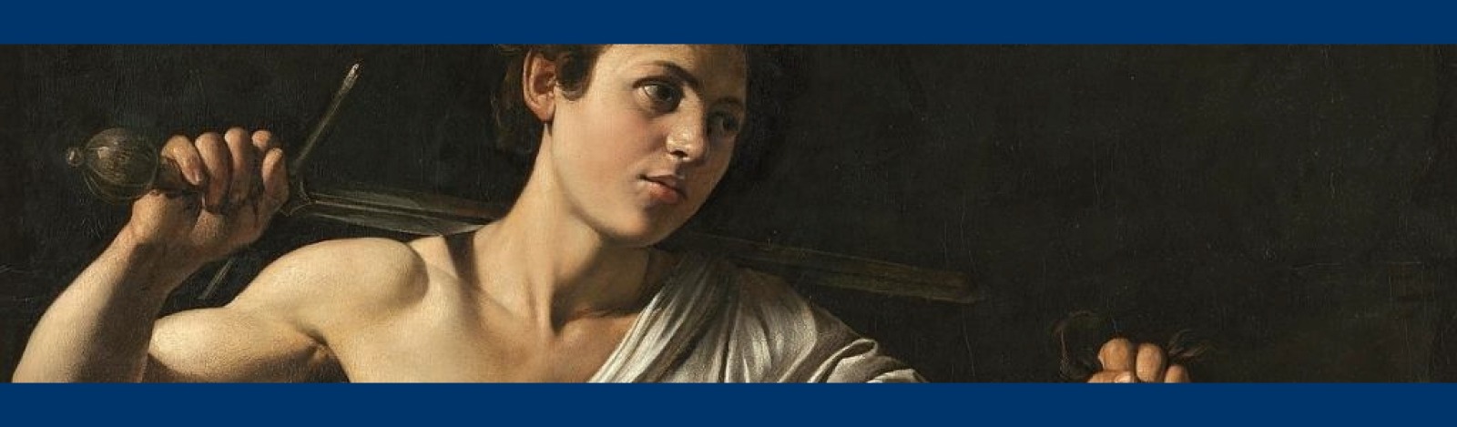 Image of a painting of a young man in a toga with a sword