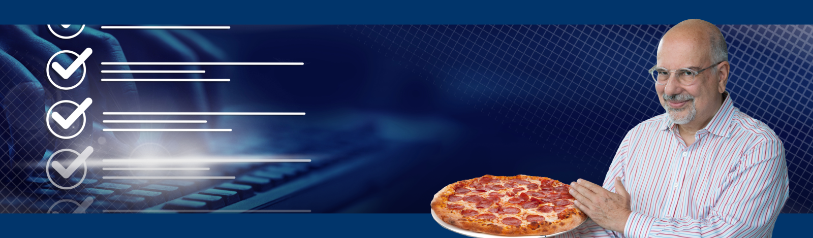 Instructor of Introduction to Negotiation with a pizza