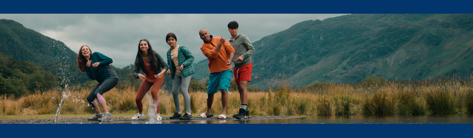 Students skipping stones
