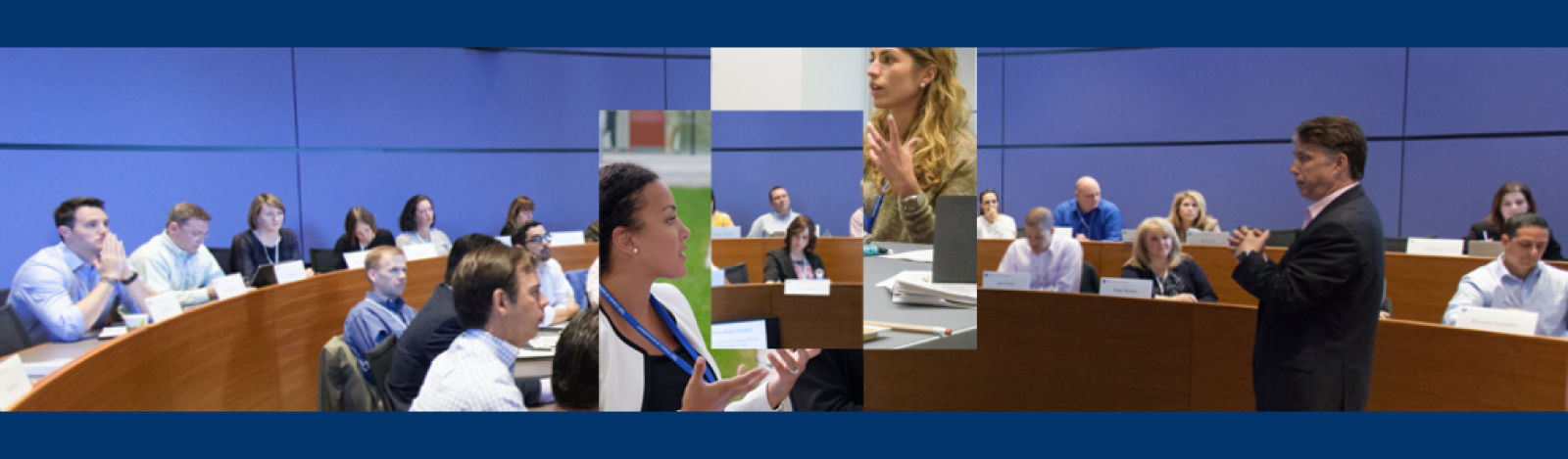 Collage of people in a lecture room