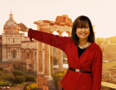 Diana standing infront of Roman building